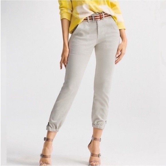 Cabi Compass Cropped Jogger Pants Cotton Stretch Light Beige Women Size 10 (B4) - Picture 1 of 14